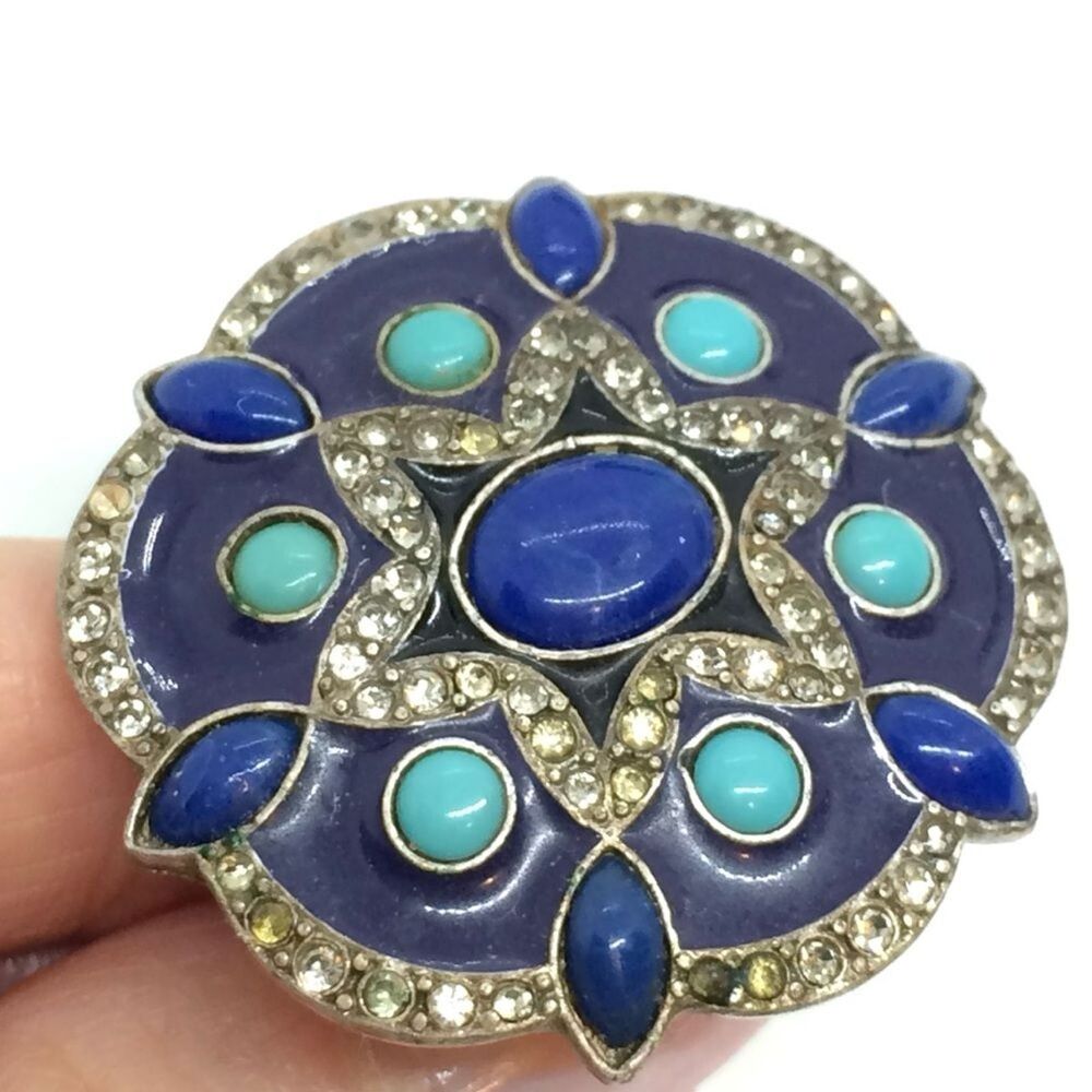 BLUE STATEMENT RING Enamel Moroccan Style Faux Turquoise 6.75
